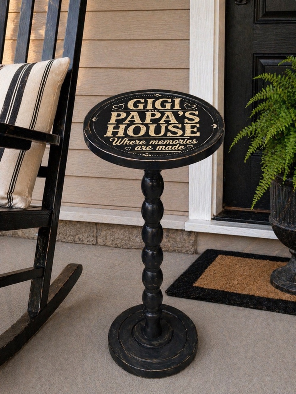🌿 “Gigi & Papa’s House” Porch Drink Table | The Tipsy Topper™ | Small Side Table
